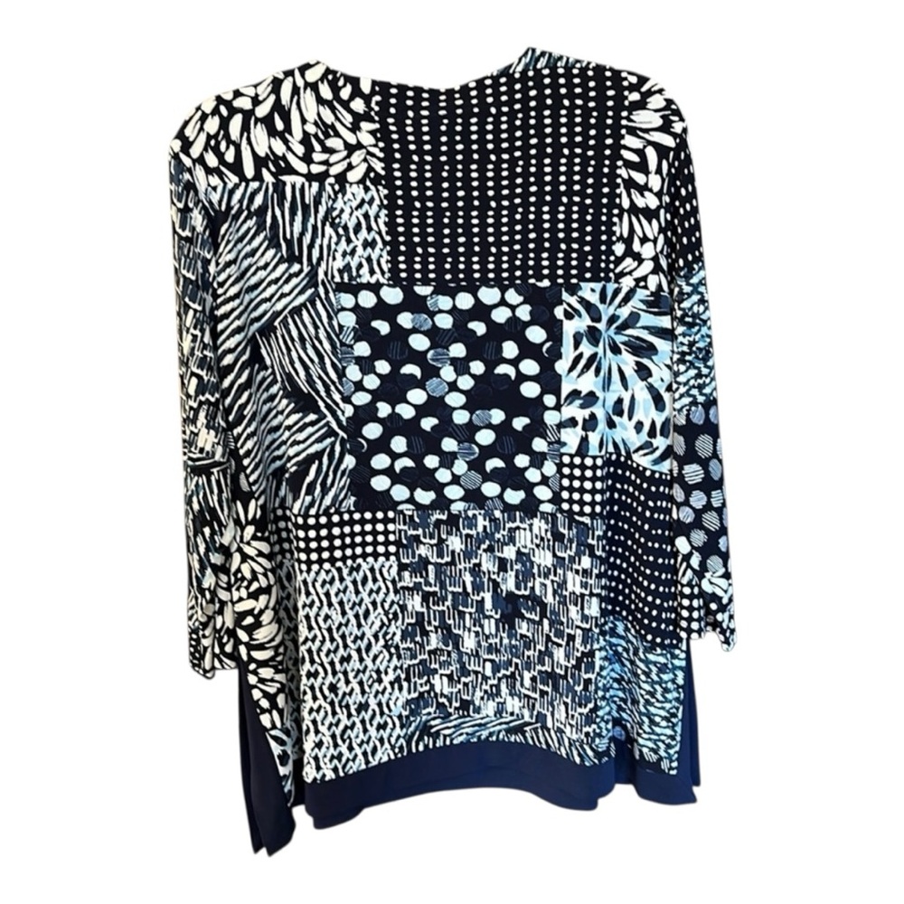 Chico’s Blue White Patchwork Patterned Tunic Blou… - image 2